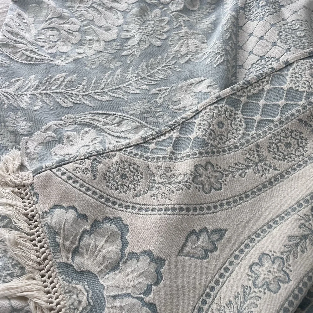 Vtg. Crown Crafts WOVEN BLUE WILLIAMSBURG Cotton FULL BEDSPREAD - 90